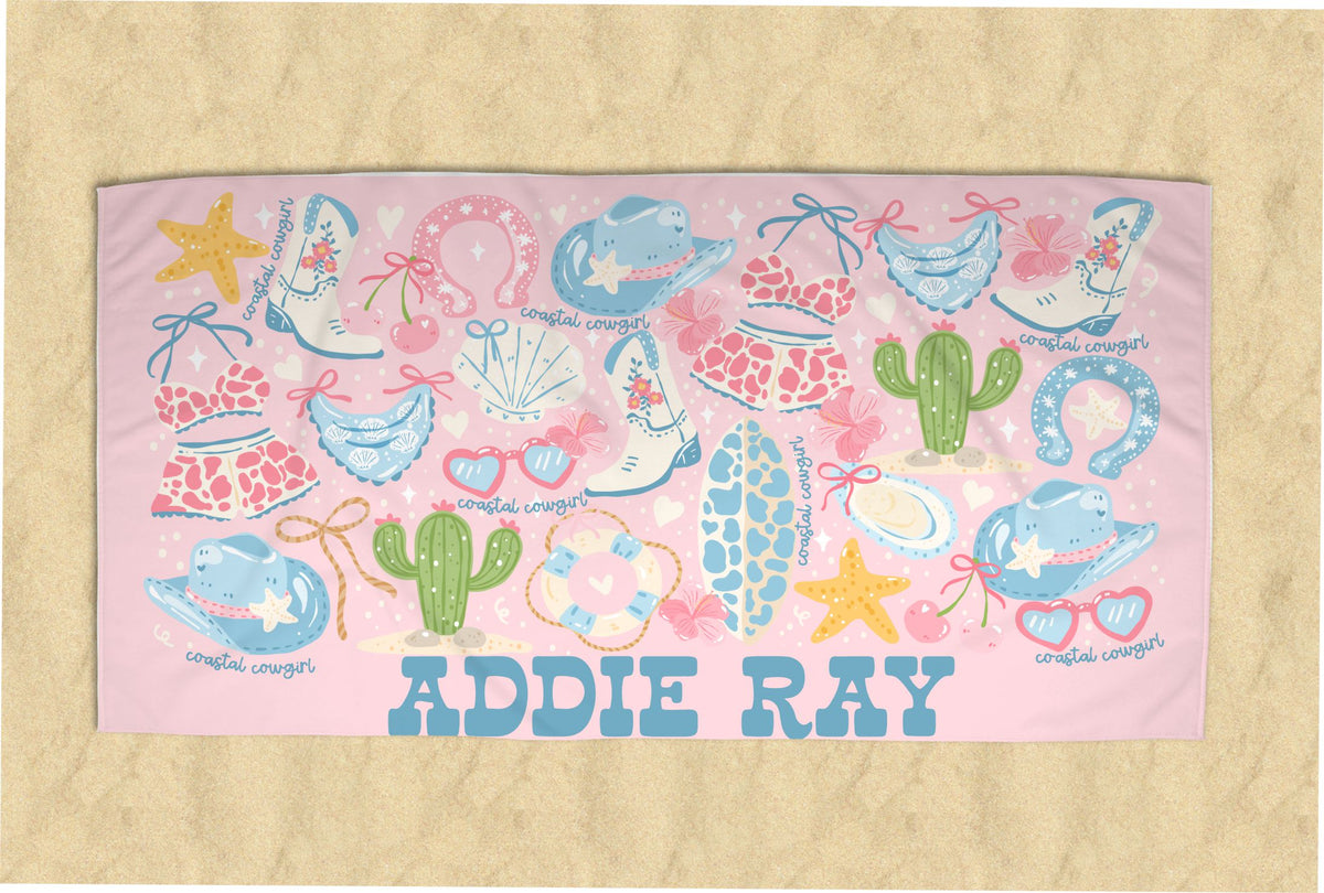 Personalized Coastal Cowgirl Beach Towel