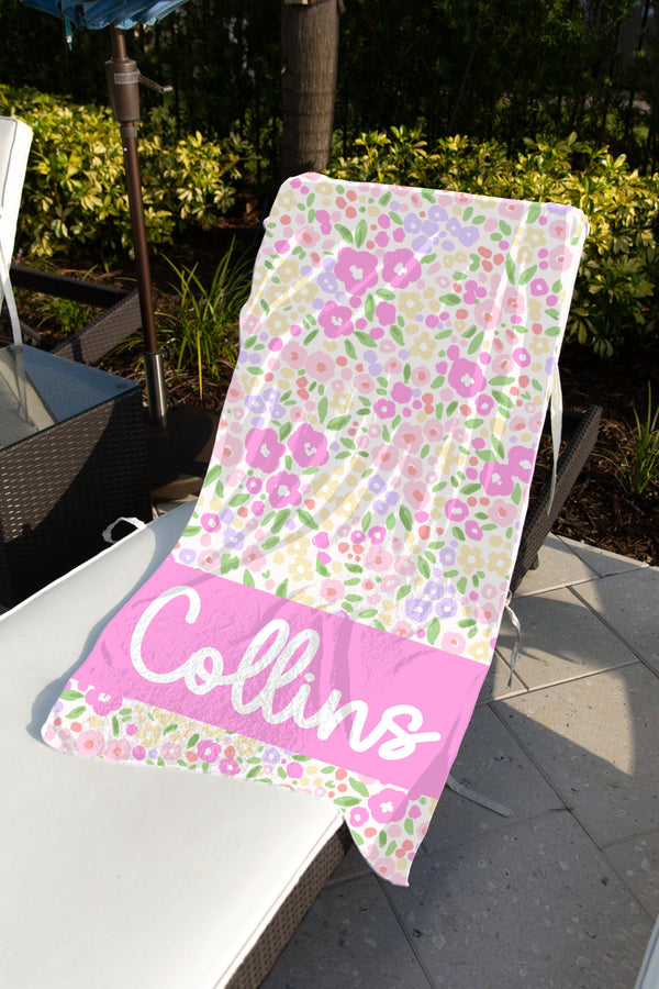 Personalized Blooming Floral Beach Towel