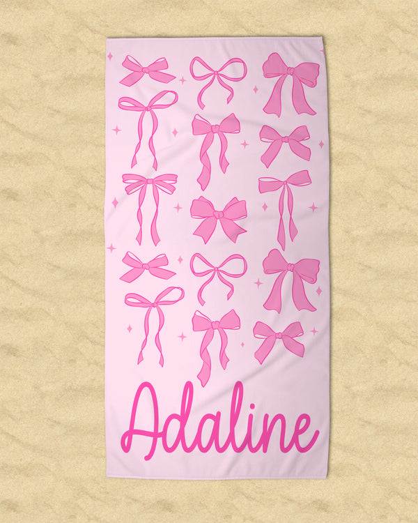 Personalized Girly Bows Coquette Beach Towel