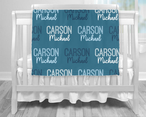 Personalized Repeating Name Blanket- All the Blues