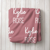 Personalized Dusty Rose Repeating Name Baby Blanket