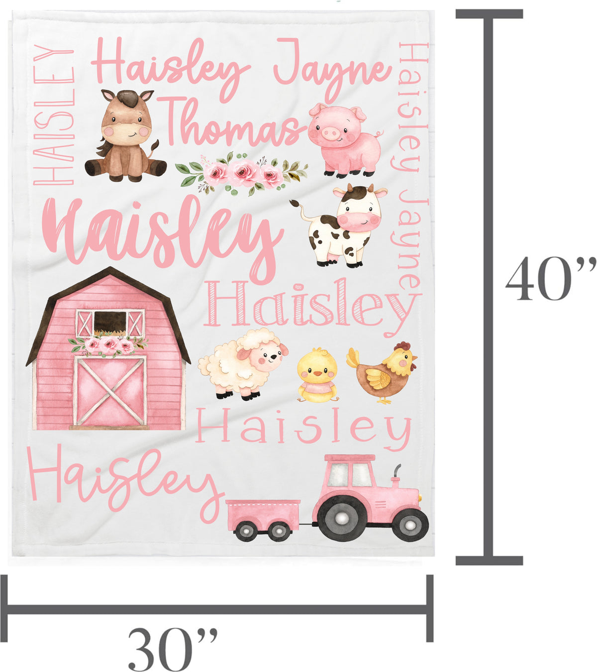 Personalized Pink Farm Animals Baby Blanket