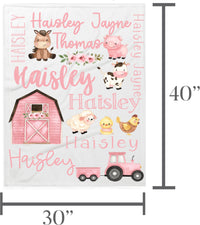 Personalized Pink Farm Animals Baby Blanket