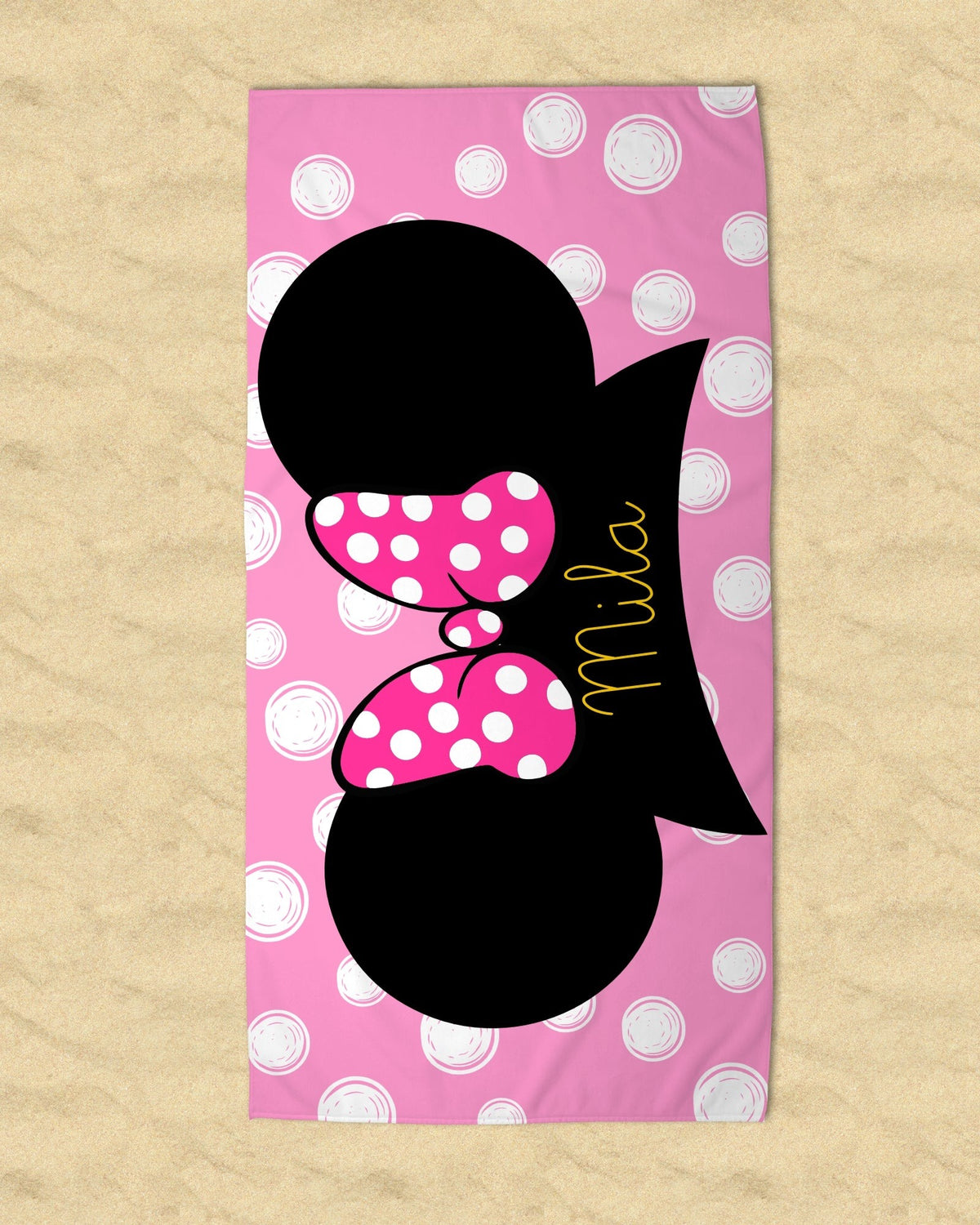 Personalized Mouse Ears with Bow Beach Towel-Pink