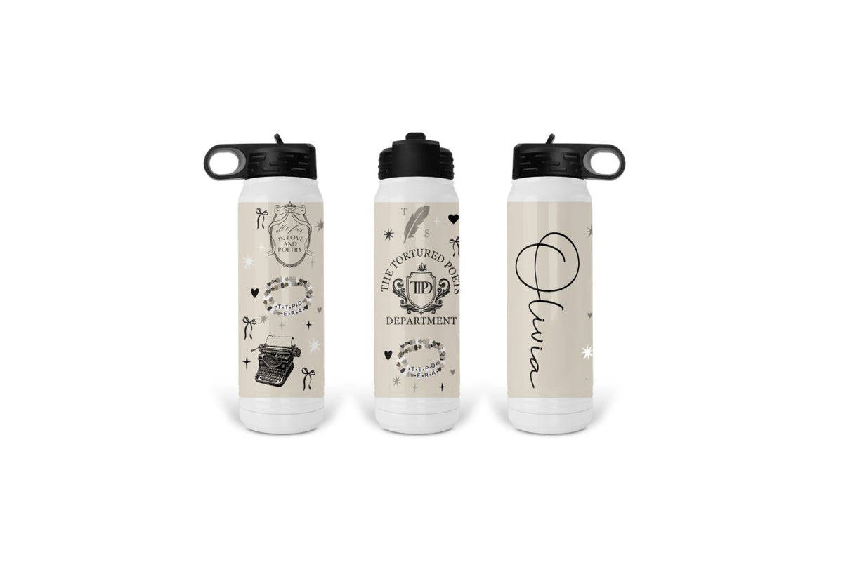 Personalized Taylor Swift Inspired TTPD Water Bottle with Name, Insulated to Keep Your Drinks Hot or Cold 30 Oz