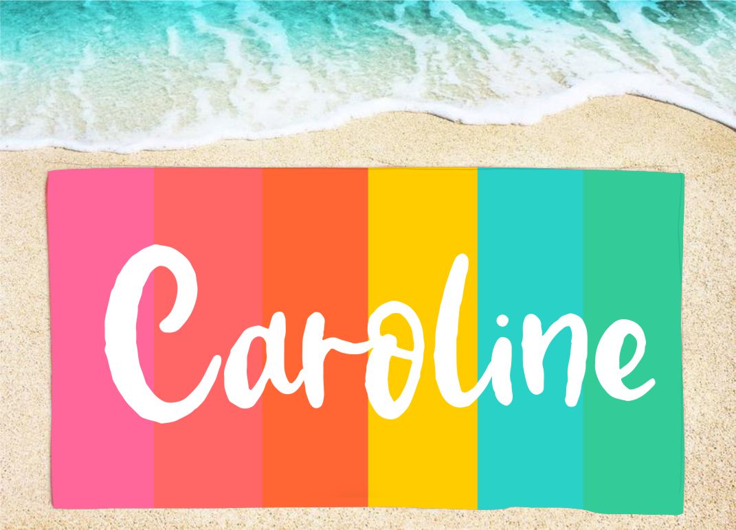 Personalized Rainbow Stripe Beach Towel