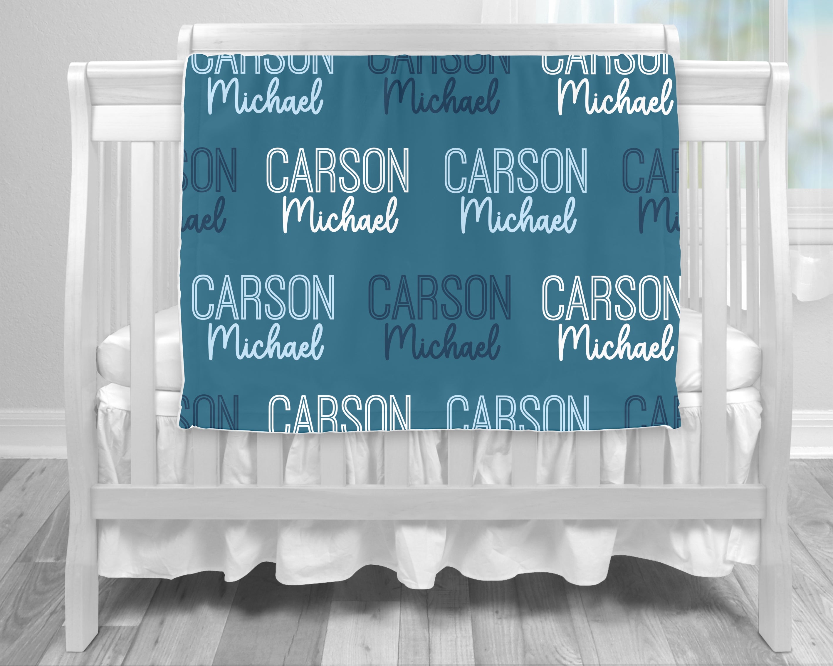 Personalized Baby Name Blanket- All the Blues