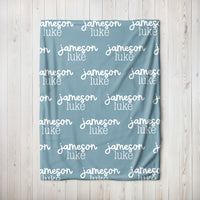 Personalized Denim Blue Repeating Name Baby Blanket