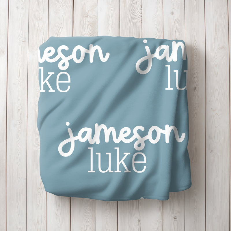 Personalized Denim Blue Repeating Name Baby Blanket