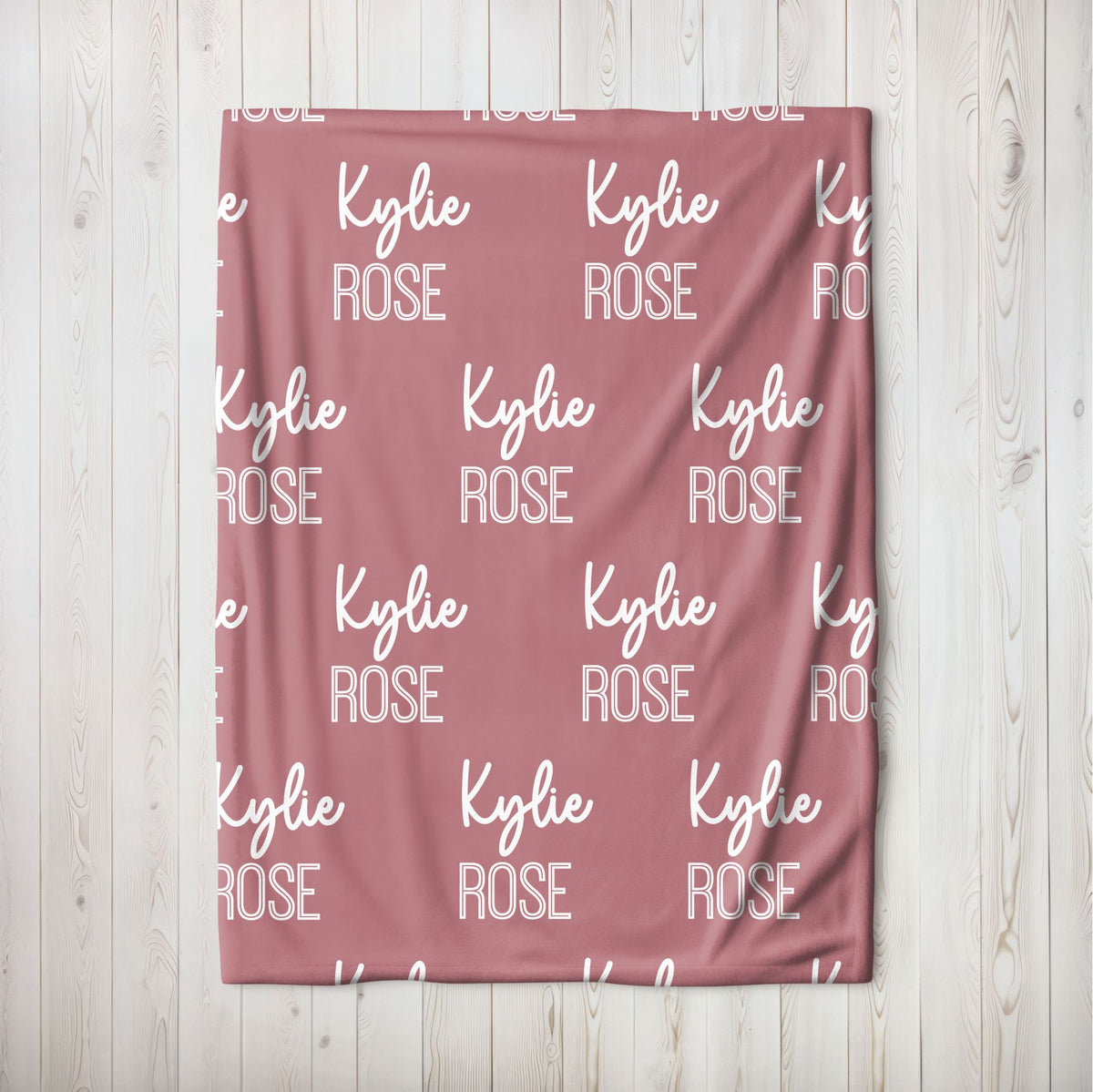 Personalized Dusty Rose Repeating Name Baby Blanket