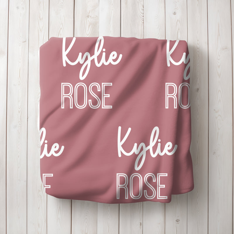 Personalized Dusty Rose Repeating Name Baby Blanket