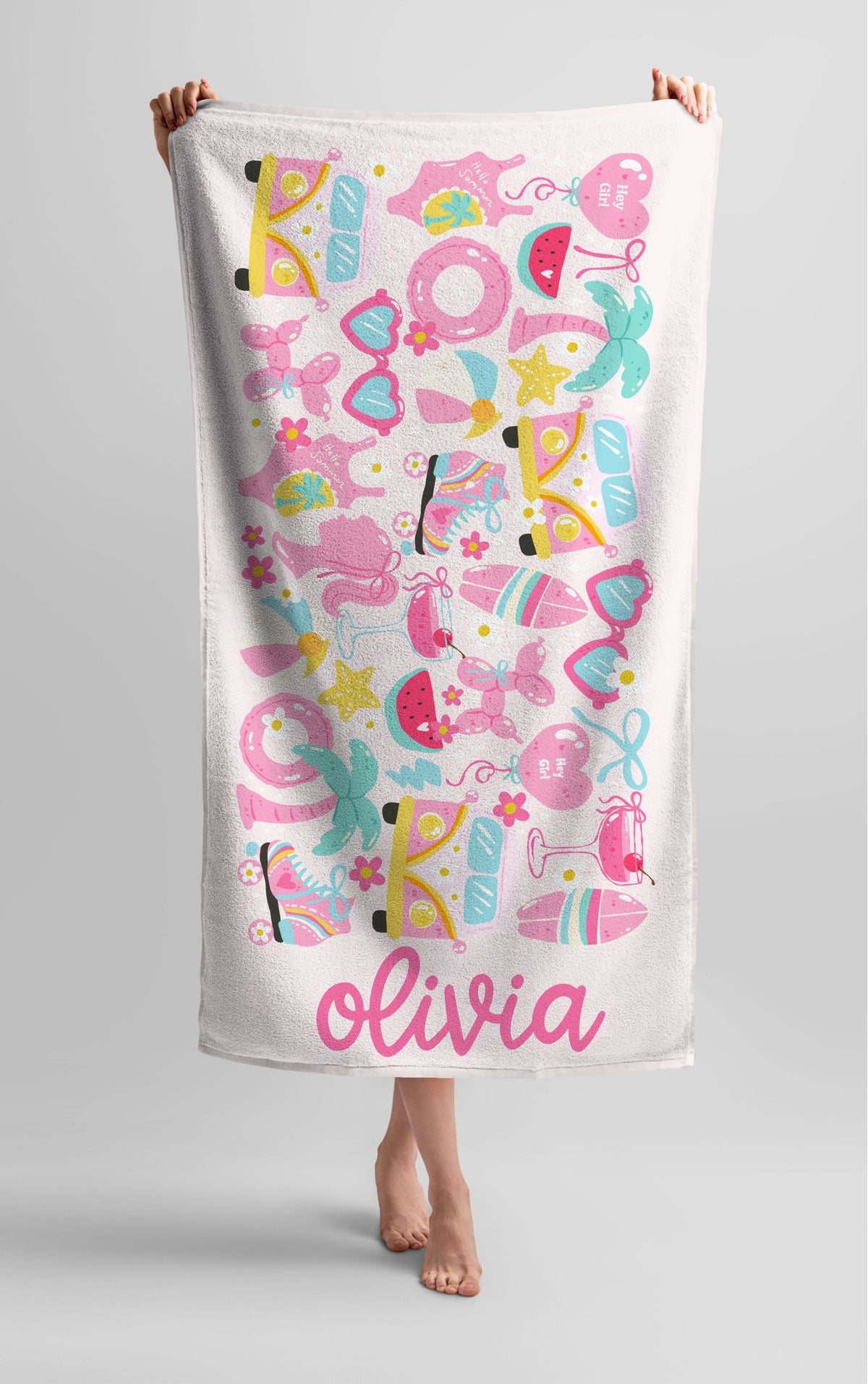 Personalized Summer Girly Beach Towel