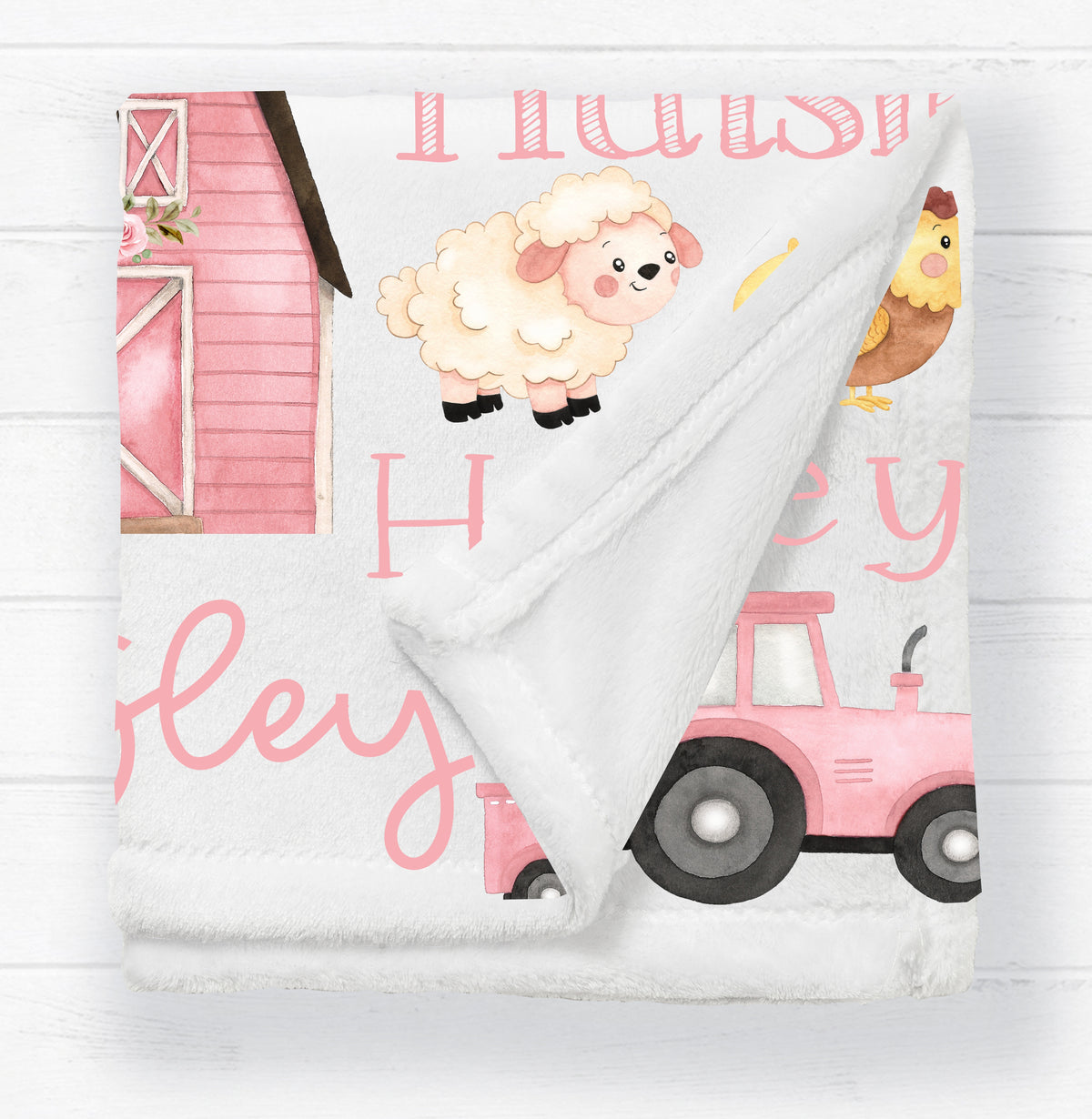 Personalized Pink Farm Animals Baby Blanket