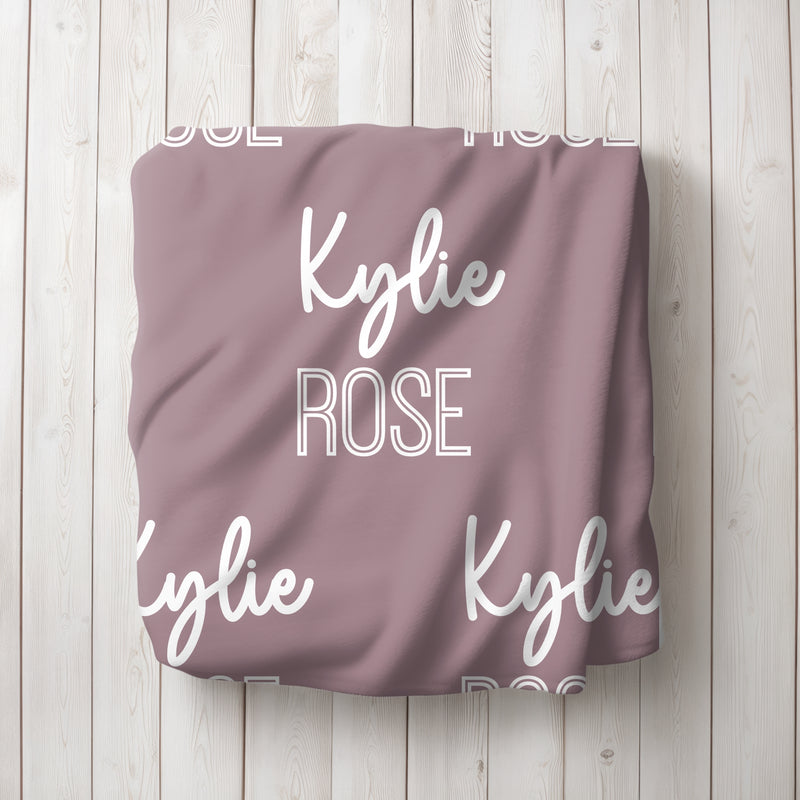 Personalized Deep Mauve Repeating Name Baby Blanket