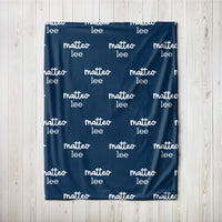 Personalized Navy Blue Repeating Name Baby Blanket