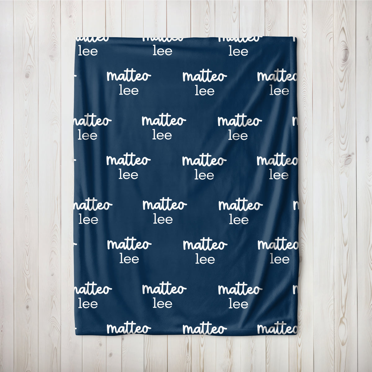 Personalized Navy Blue Repeating Name Baby Blanket