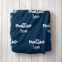 Personalized Navy Blue Repeating Name Baby Blanket