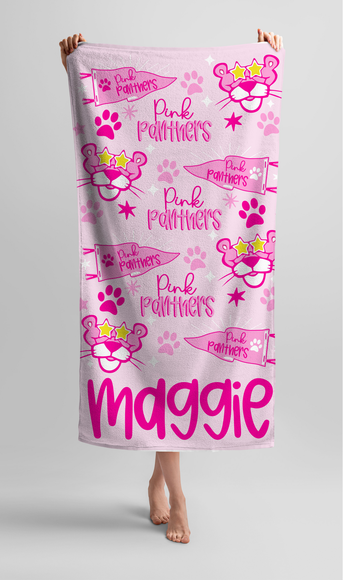 Personalized Pink Panthers Beach Towel