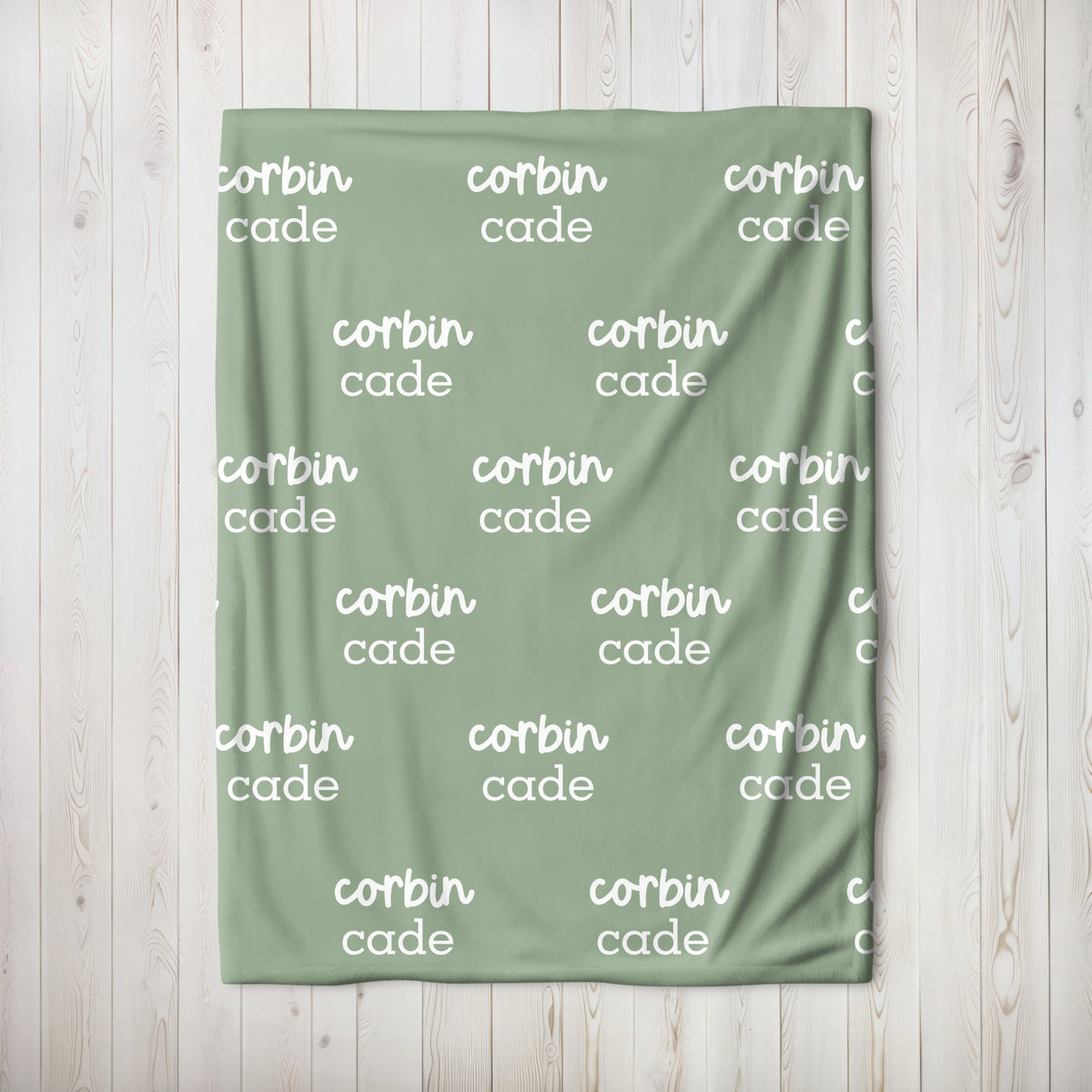Personalized Sage Green Repeating Name Baby Blanket