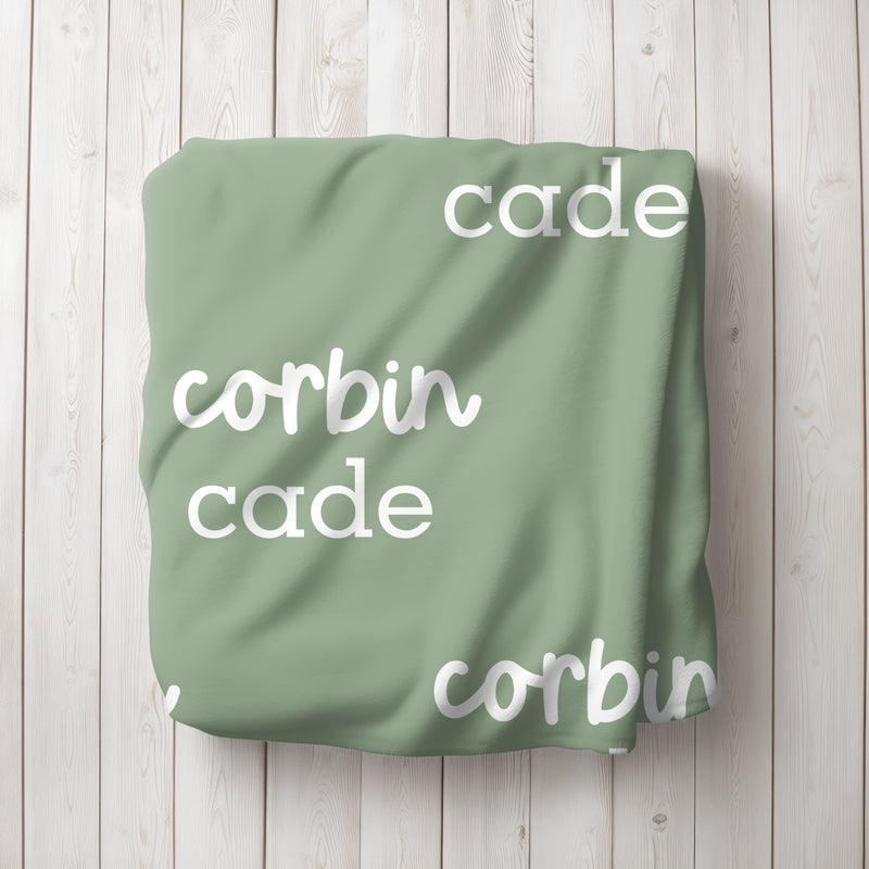 Personalized Sage Green Repeating Name Baby Blanket