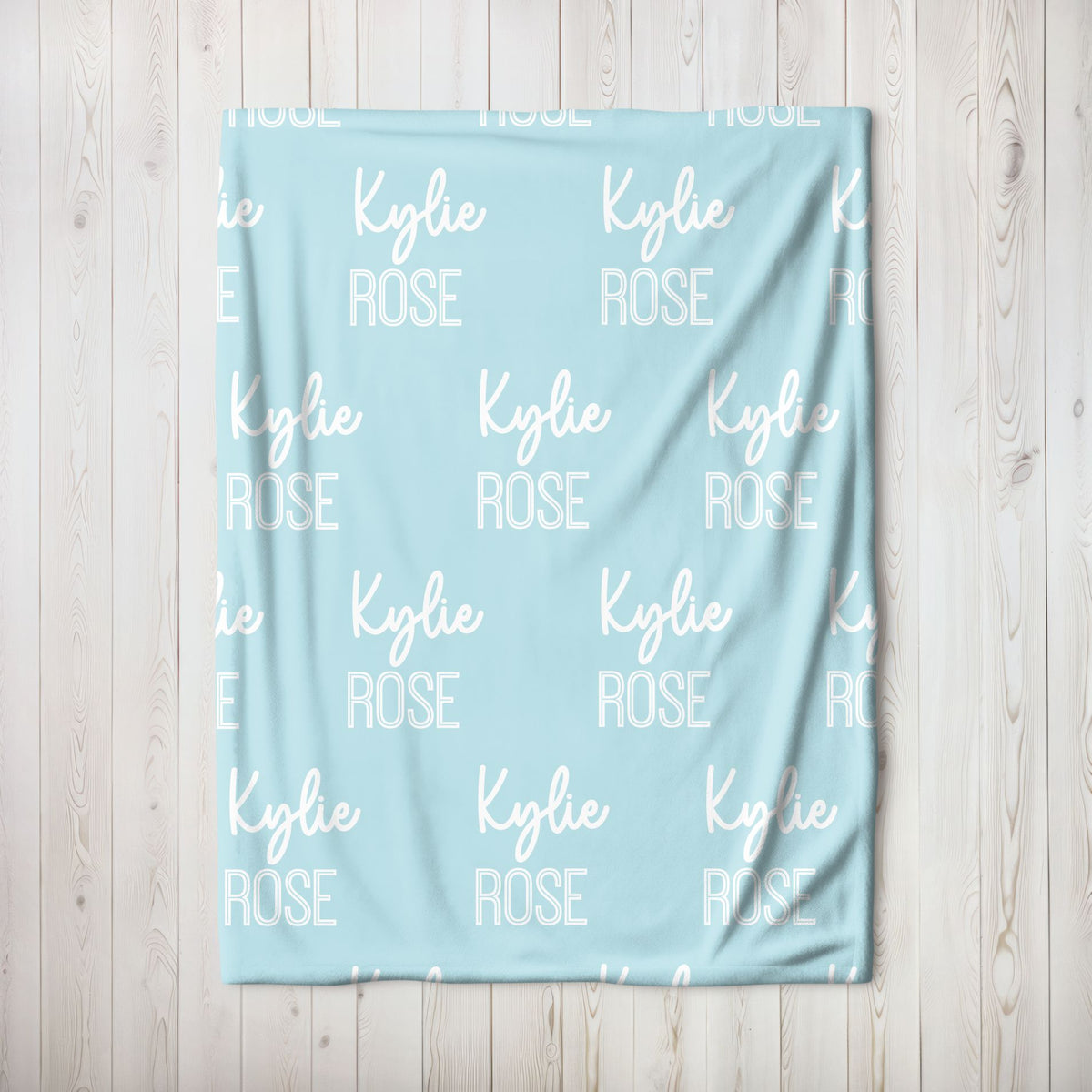 Personalized Sky Blue Repeating Name Baby Blanket