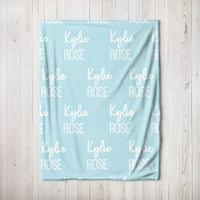 Personalized Sky Blue Repeating Name Baby Blanket