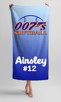 Custom Team Personalized Name & Number Beach Towel 30"x 60"