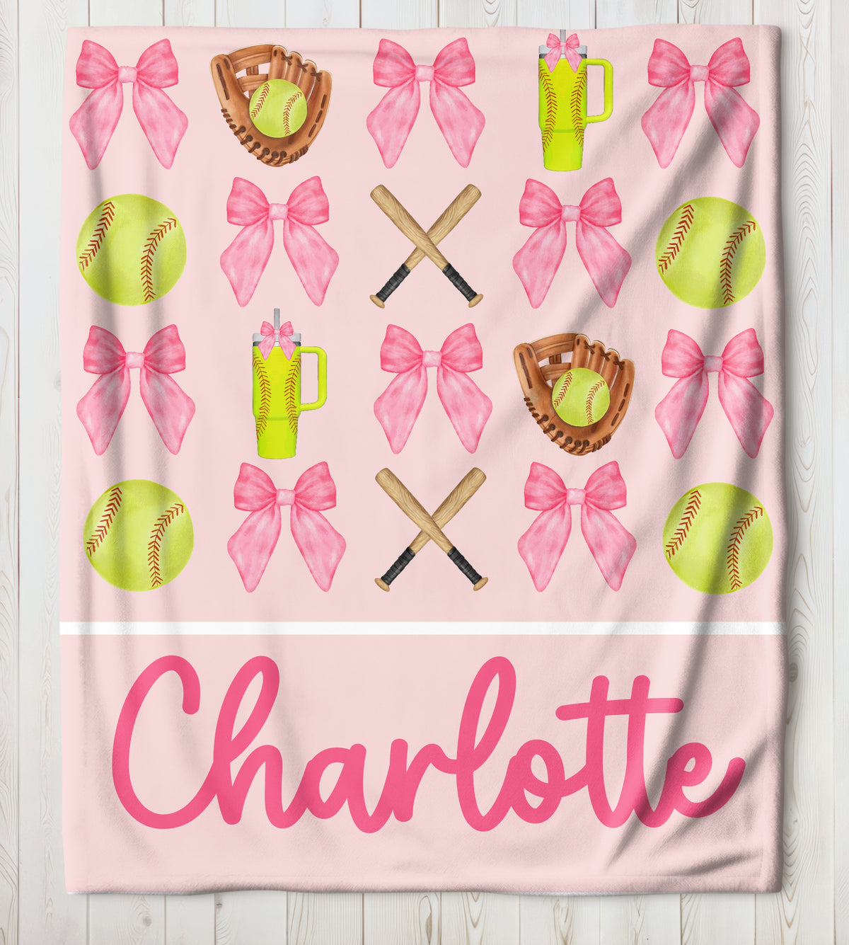 Personalized Softball Coquette Bow Blanket  50x60
