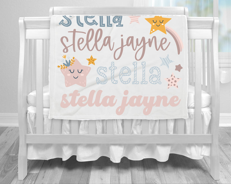 Personalized Boho Moon & Stars Baby Blanket