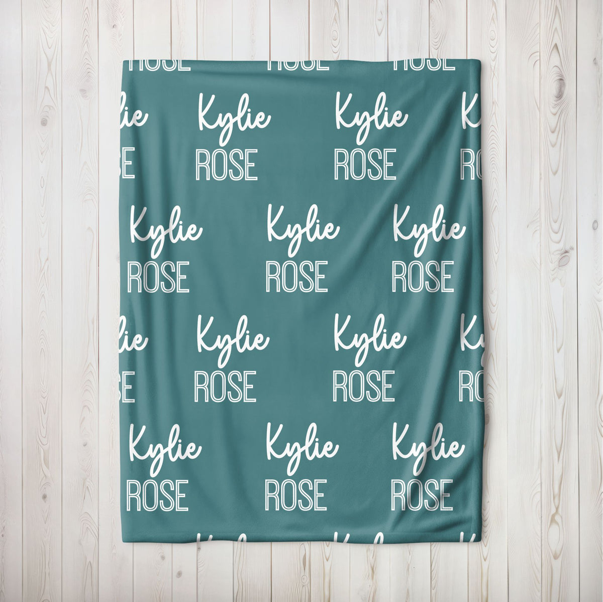 Personalized Teal Repeating Name Baby Blanket
