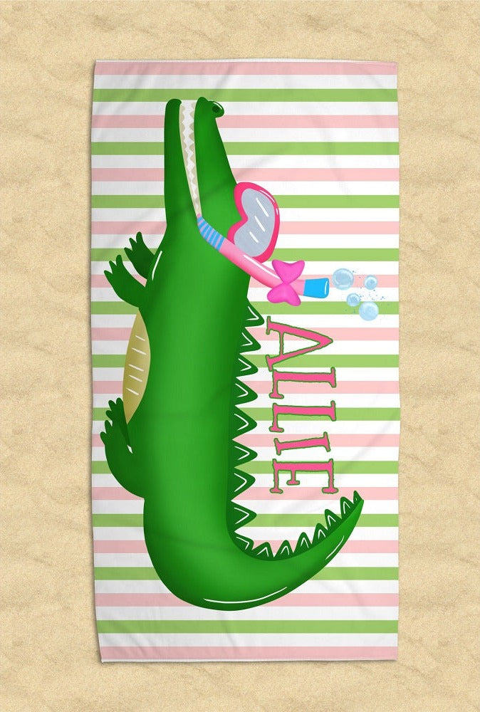 Personalized Alligator with Bow Beach Towel