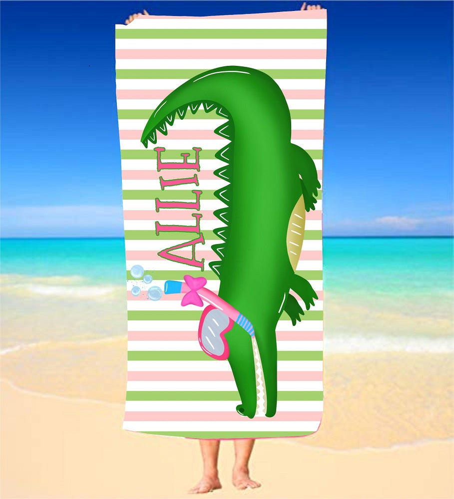 Personalized Alligator with Bow Beach Towel