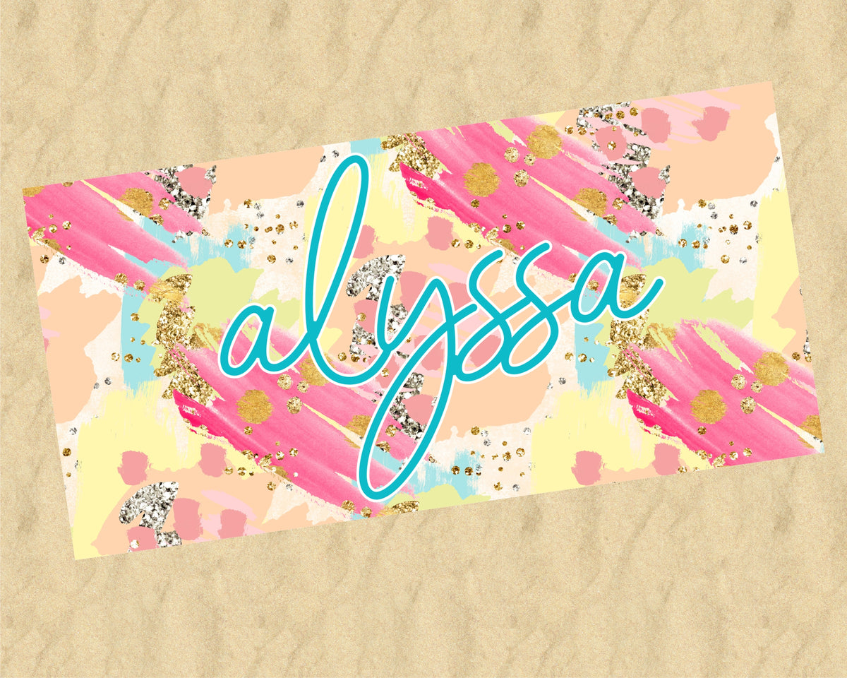 Personalized Turquoise and Hot Pink Beach Towel