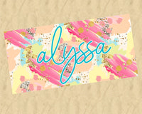 Personalized Turquoise and Hot Pink Beach Towel