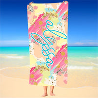 Personalized Turquoise and Hot Pink Beach Towel