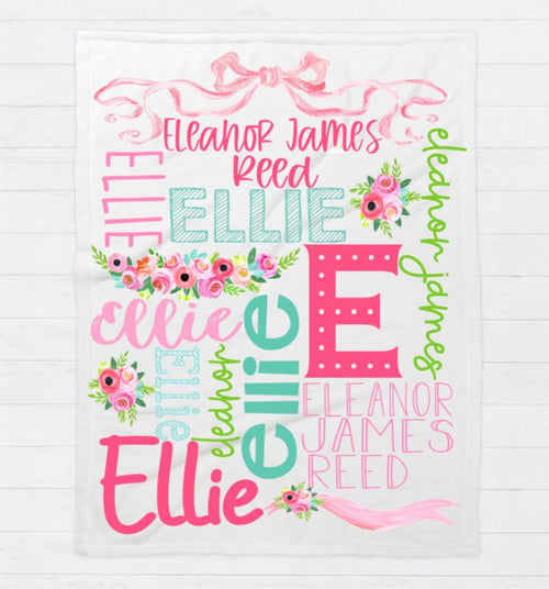 Personalized Floral Baby Girl Name Blanket
