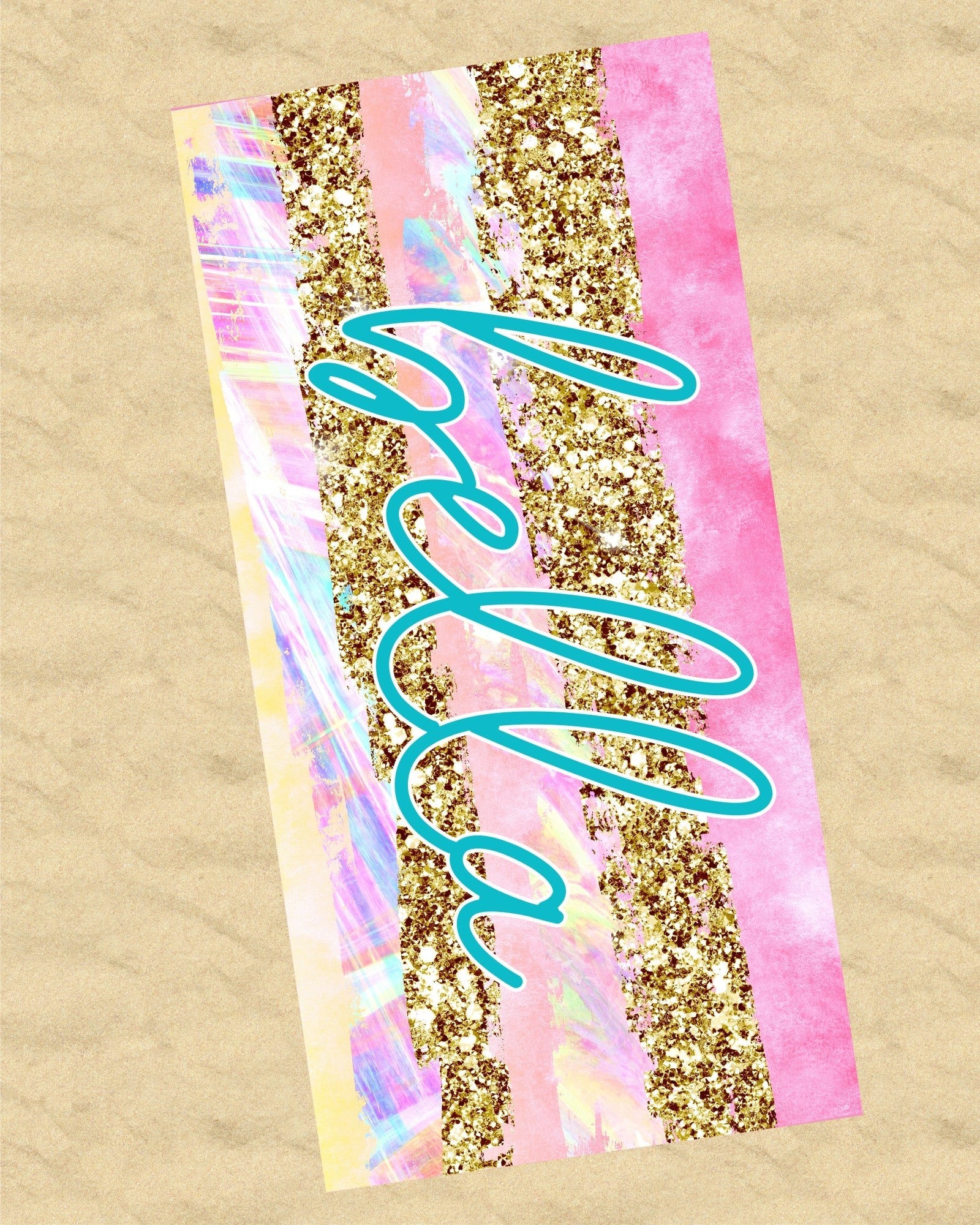 Personalized Pastel and Gold Stripes Beach Towel