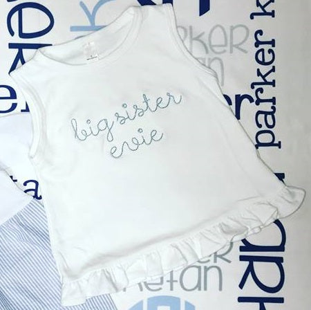 Personalized Vintage Stitch Embroidery Big Sister Shirt