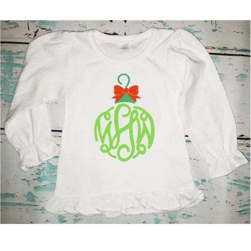 Personalized Monogrammed Girl's Christmas Ornament Shirt