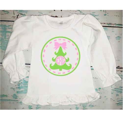 Personalized Monogrammed Girl's Christmas Tree Shirt