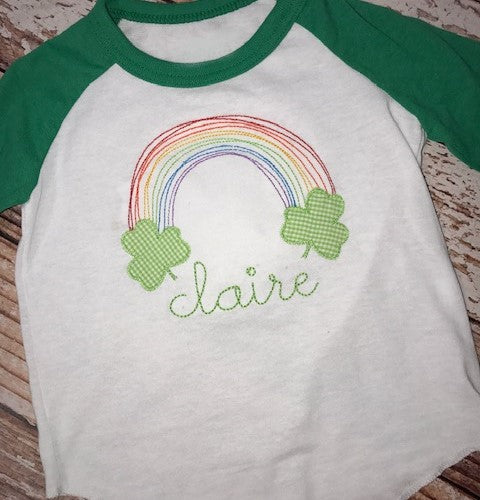 Personalized Vintage Stitch Rainbow Shamrock Raglan Shirt
