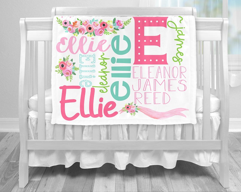 Personalized Floral Baby Girl Name Blanket