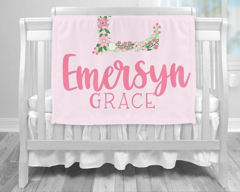 Personalized Floral Initial Baby Blanket