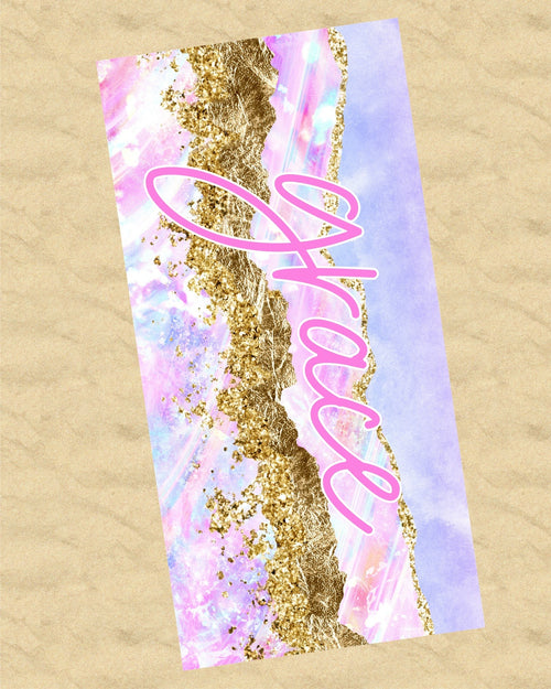 Personalized Pastel and Gold Beach Towel