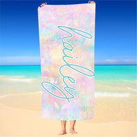 Personalized Pastel Rainbow Beach Towel
