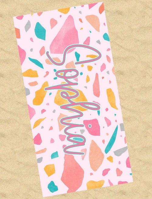 Personalized Pastel Terrazzo Beach Towel