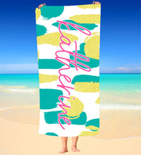 Personalized Aqua and Gold  Beach Towel