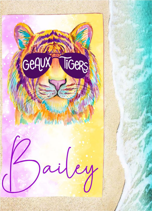 Personalized Geaux Tigers Beach Towel