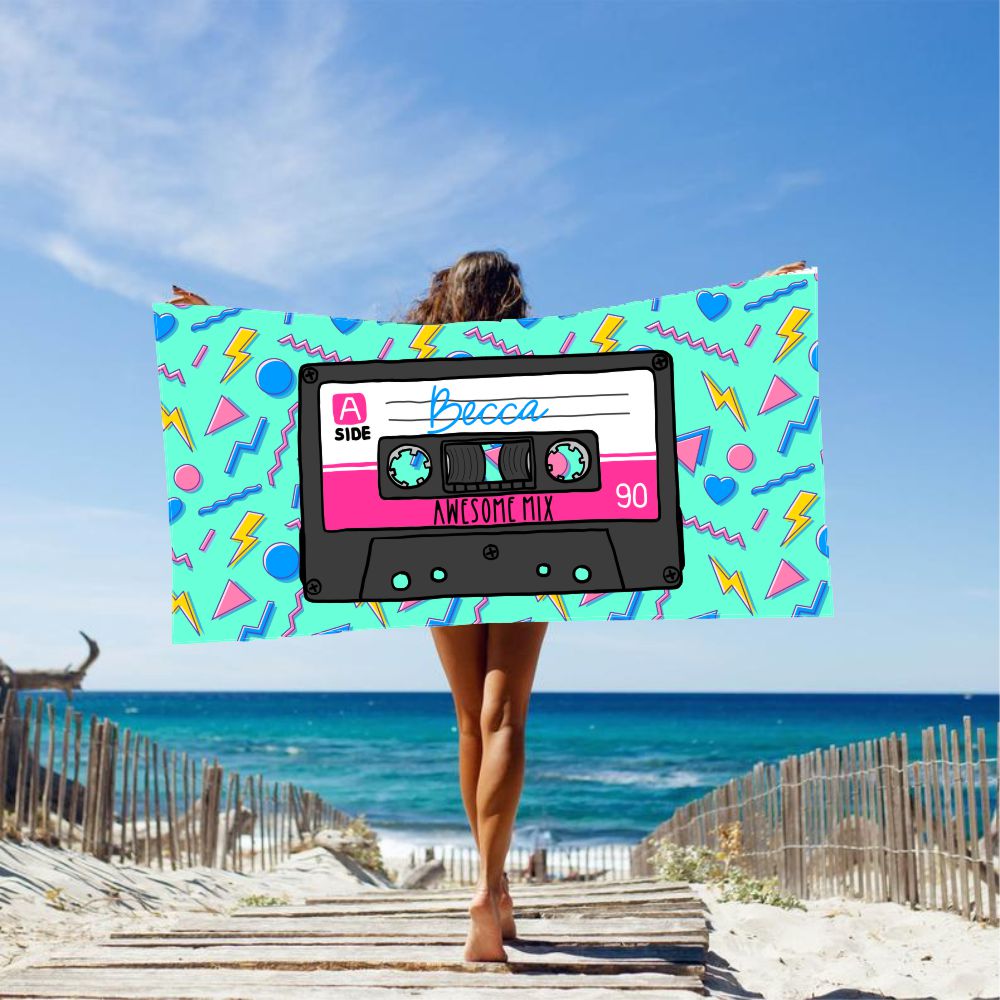 Personalized 80's Cassette Tape Beach Towel