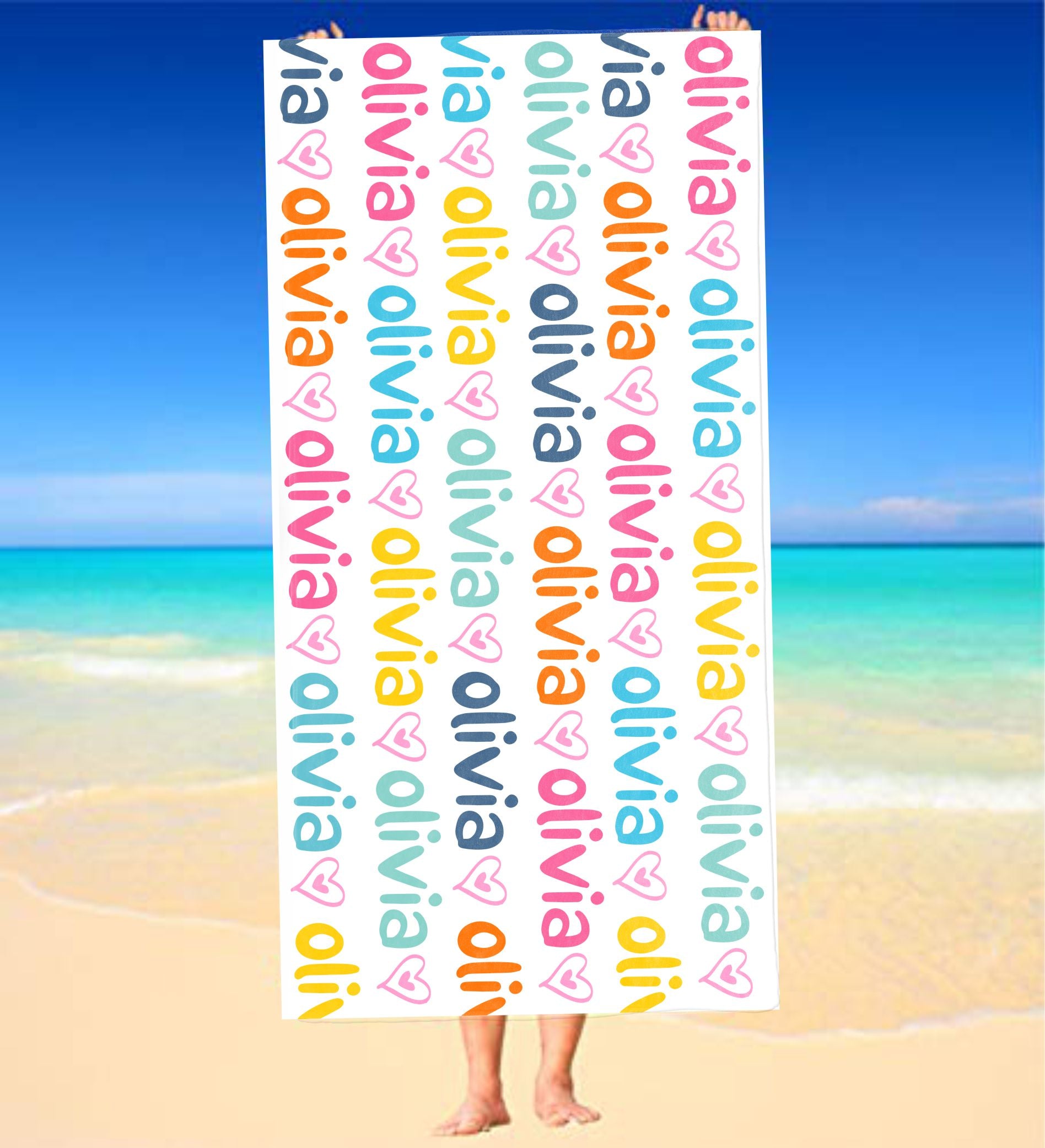 Personalized Hearts Beach Towel